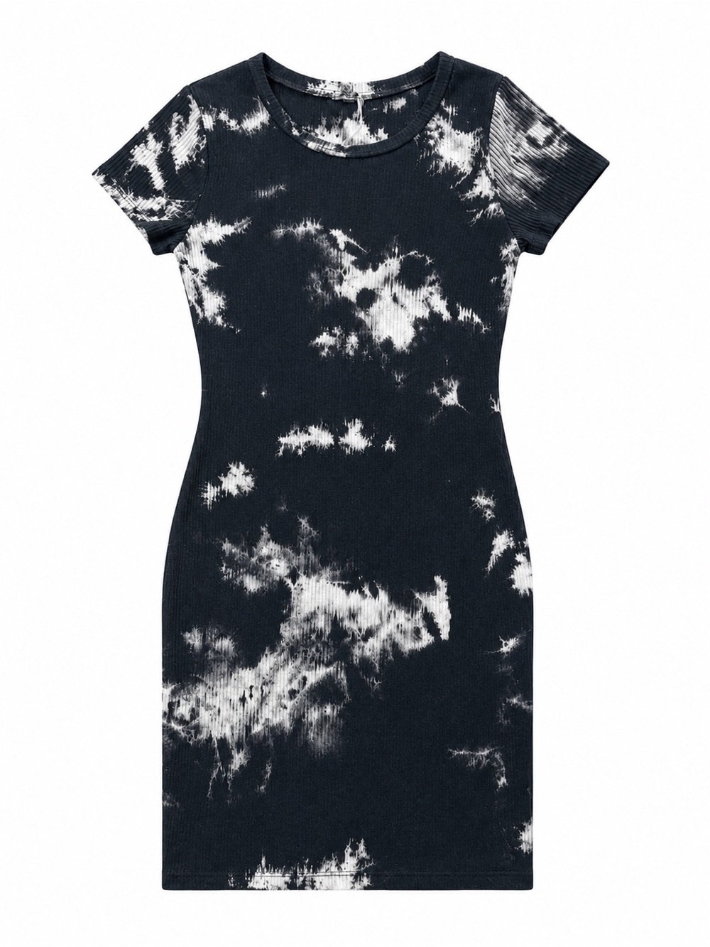 NWT Tie-Dye Ribbed Short Sleeve Bodycon Dress - Black & Cream - size Small